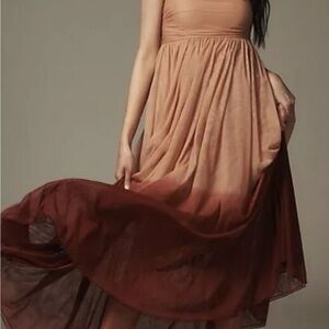 Anthropologie Strapless Ombre Dress in Brown and Tan